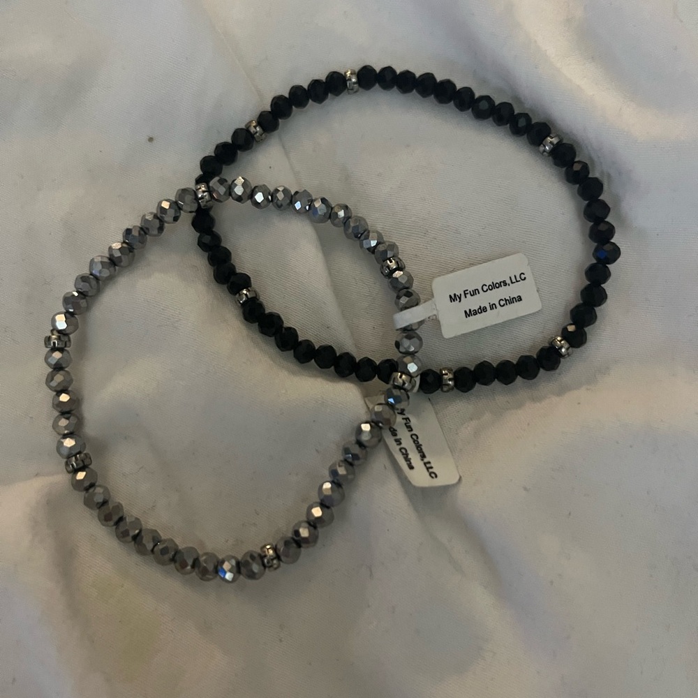 Elegant Black and Silver Beaded Bracelets
